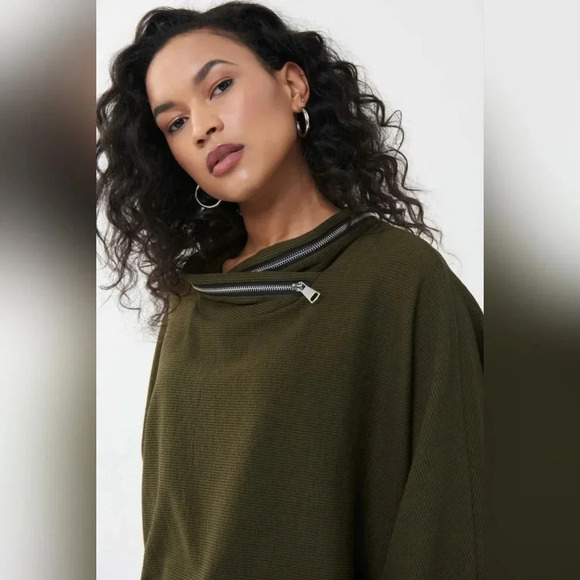 Joseph Ribkoff Top 8 Green Cowl Zip Dolman 3/4 Sleeve Sweater Stretch Sweatshirt - Picture 1 of 8